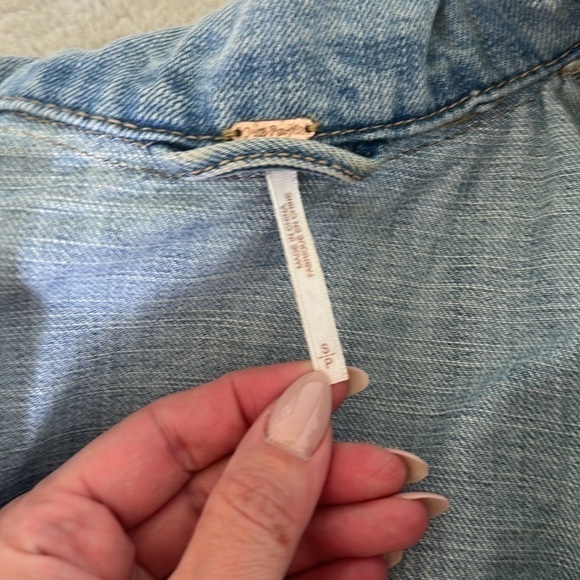 Free People Sequin Glam Denim Jacket in Indigo Blue Size Small - Picture 10 of 14